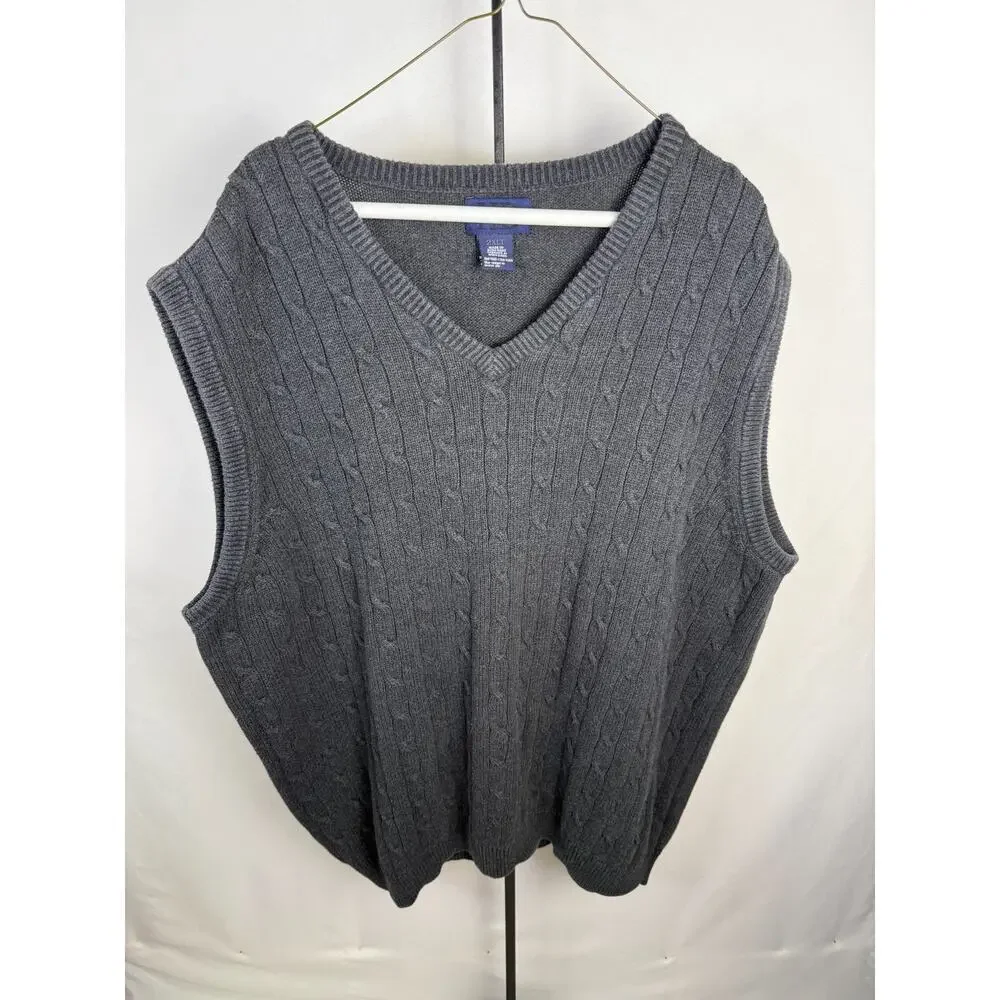 Harbor Bay Gray Knit Sweater Vest Classic Pullover Cable Pattern Preppy 2XLT